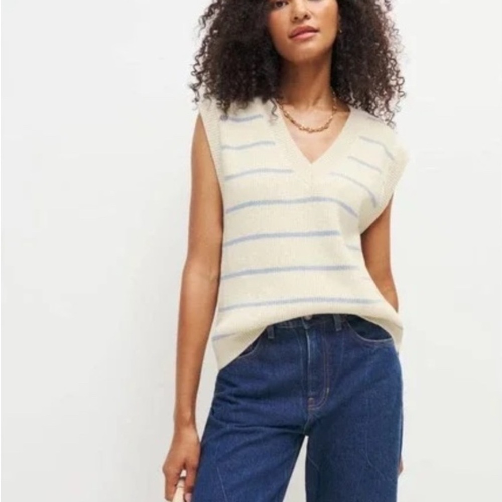 Brand New Reformation Cream and Blue V-Neck Sweater Vest — never worn